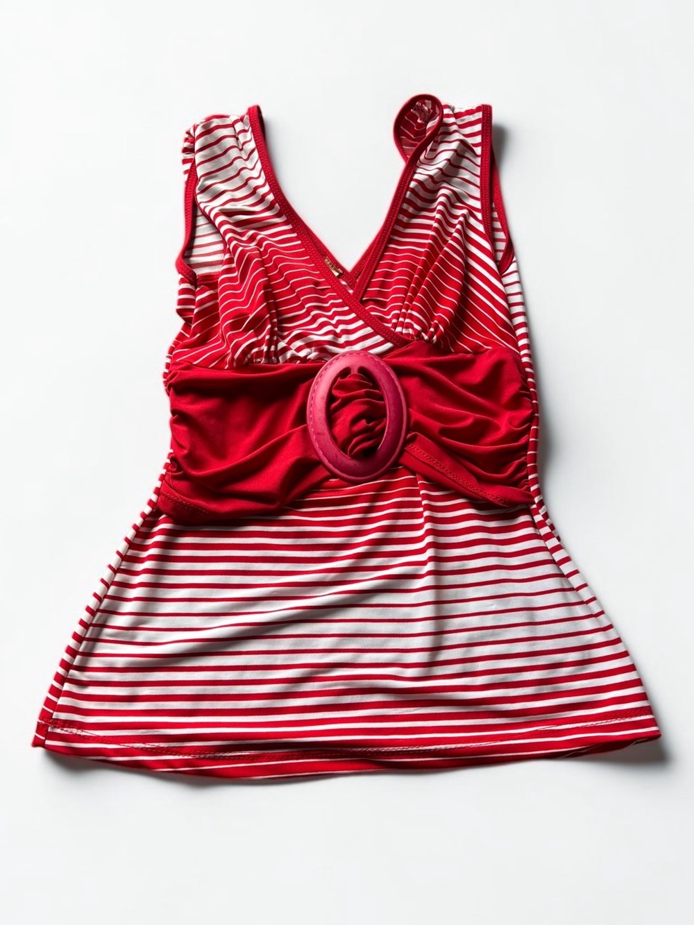 Y2K Topaz Red White Stripe Buckle Tank Top Empire Waist Small
